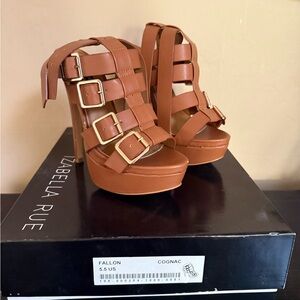 Izabella Rue Cognac Platform Sandals with Buckles